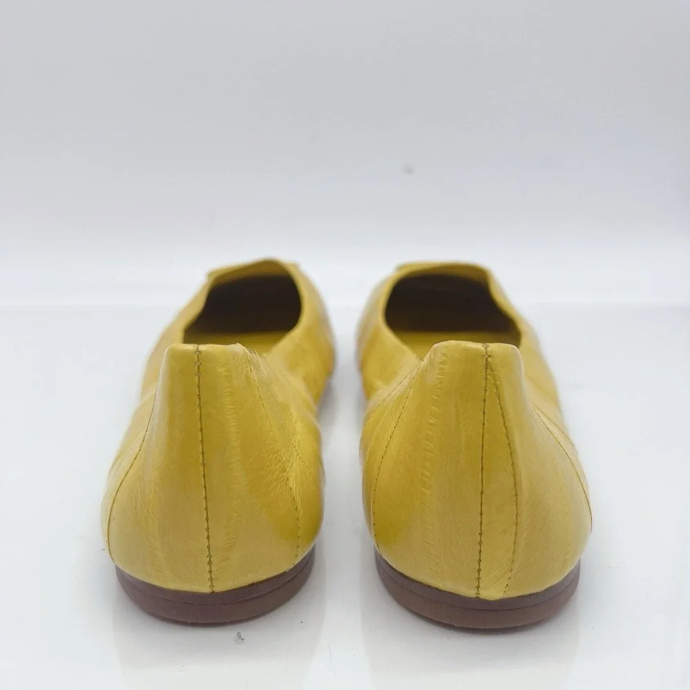 Tory Burch Georgia Women's Ballet Flats Square Toe Logo Yellow Leather US 6.5